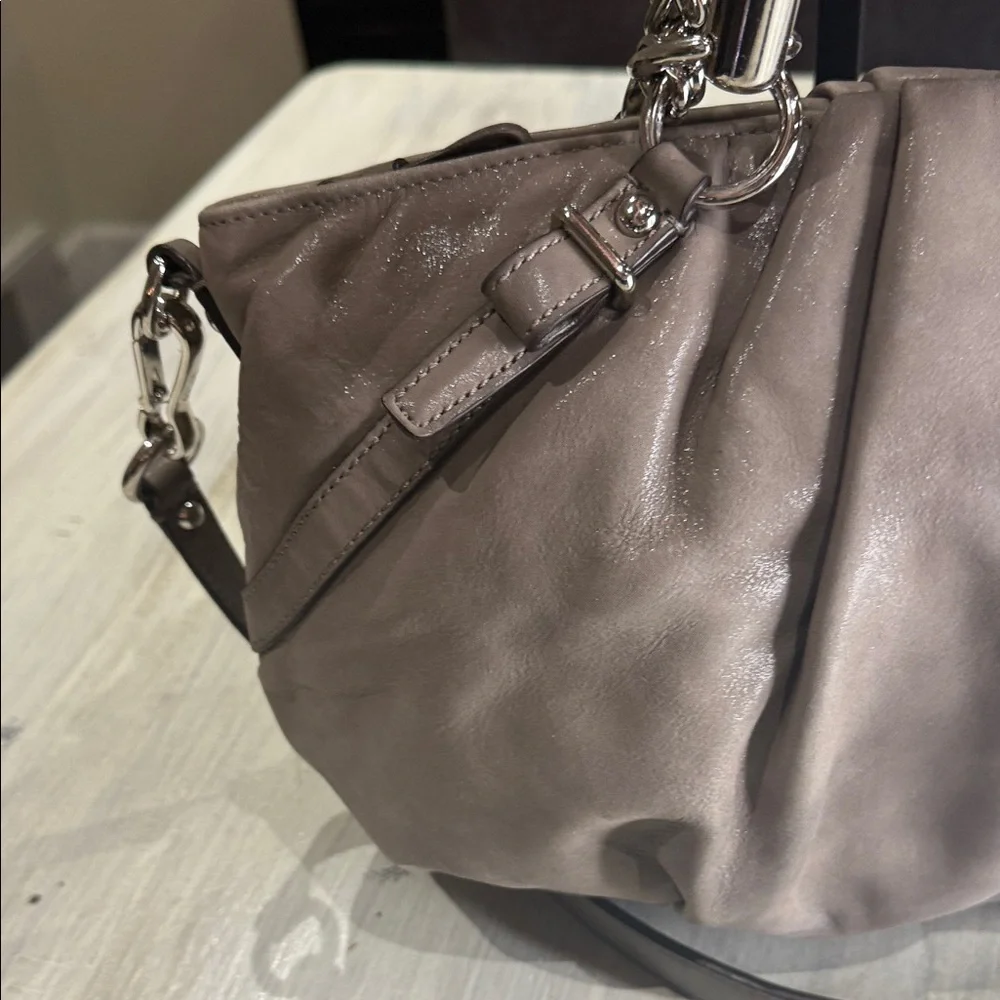 Elegant Shimmery Taupe Coach Madison Sophia Leather Handbag